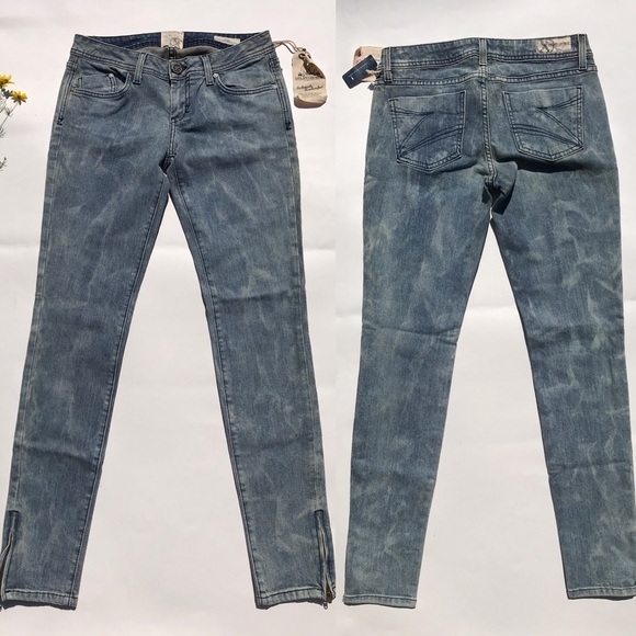 Y2K Jeans Low Rise Tie Dye Skinny Ankle Zip Blue - Picture 7 of 13